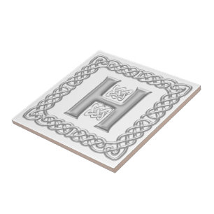 Celtic Knot Monogram Silver Effect Letter H Tile Tegeltje