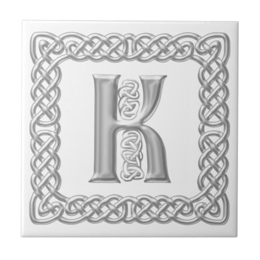 Celtic Knot Monogram Silver Effect Letter K Tile Tegeltje (Voorkant)