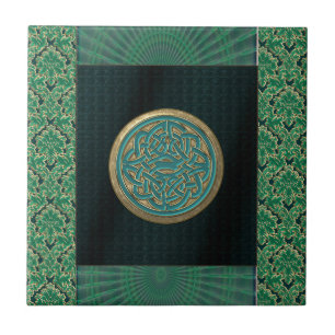 Celtic Knot on Black and Green Brocade Pattern Tegeltje