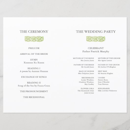 Celtic Knot programme de mariage vert irlandais (Dos)