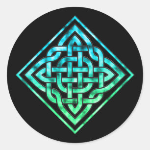 Celtic Knot Round Stickers - Diamond Blue Green