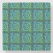 Celtic Knot - Square Tegel Blue Green Stenen Onderzetter (Voorkant)