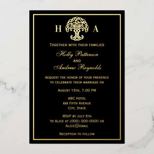 Celtic Knot Tree of Life Wedding Foil Invitation (Recto)