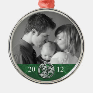 Celtic Knot Triskelion Green Kerstmis Foto Ornam Metalen Ornament