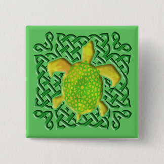 Celtic Knot Turtle (Green)-Buttonnen Vierkante Button 5,1 Cm