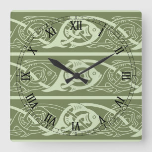 Celtic Knotwork Fish in Green Vierkante Klok