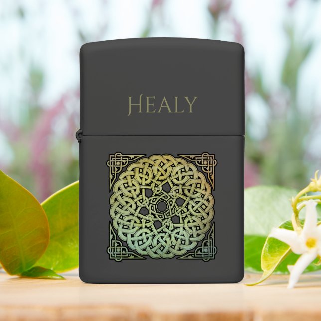 Celtic Knotwork Mandala Zippo Lighter (On Table)