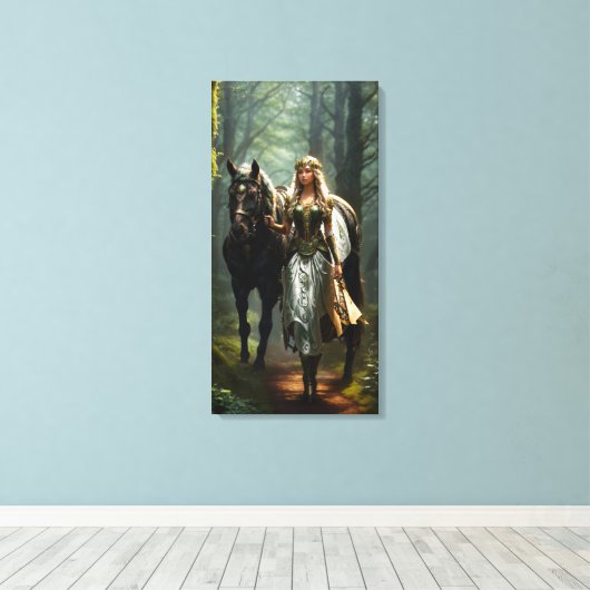 Celtic Maiden en Paard Canvas Afdruk (Insitu (Houten vloer))