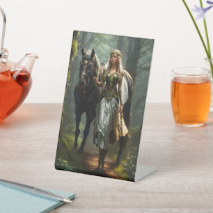 Celtic Maiden en Paard Reclamebord Met Voetstuk