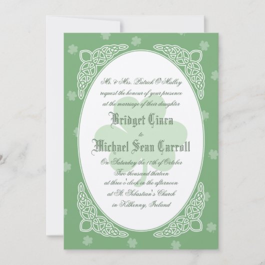 Celtic Mist Wedding Invitation - Green Kaart (Voorkant)