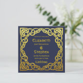 Celtic Navy Blue | Faux Gold Celtic Knot Wedding Kaart (Staand voorkant)