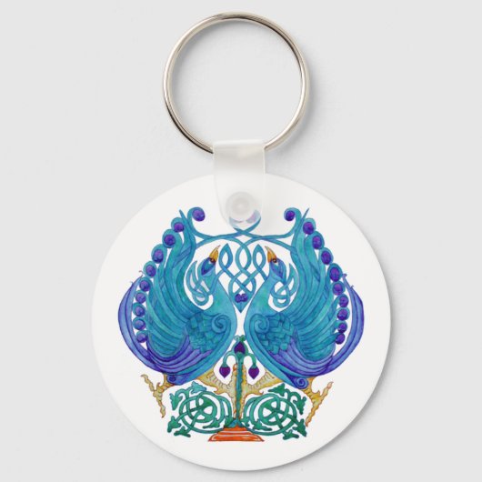 Celtic Peacocks Classic Button Sleutelhanger (Voorkant)