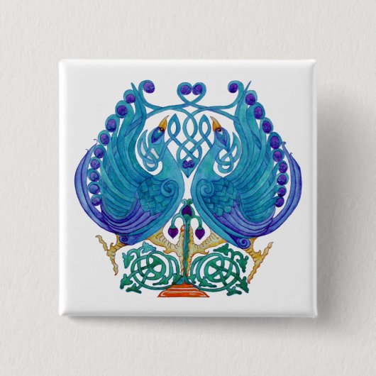 Celtic Peacocks Square Button Badge (Voorkant)
