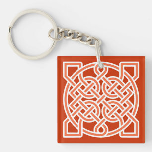 Celtic Sailor's Knot, Mandarin Oranje en White Sleutelhanger