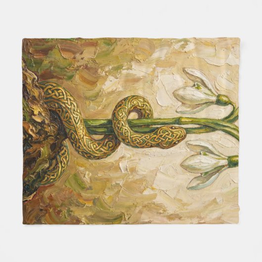 Celtic Snake Snowdrops Imbolc Rebirth Fantasy Art Fleece Deken (Voorkant (Horizontaal))