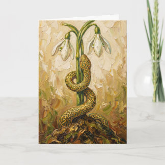 Celtic Snake Snowdrops Imbolc Rebirth Fantasy Art Kaart