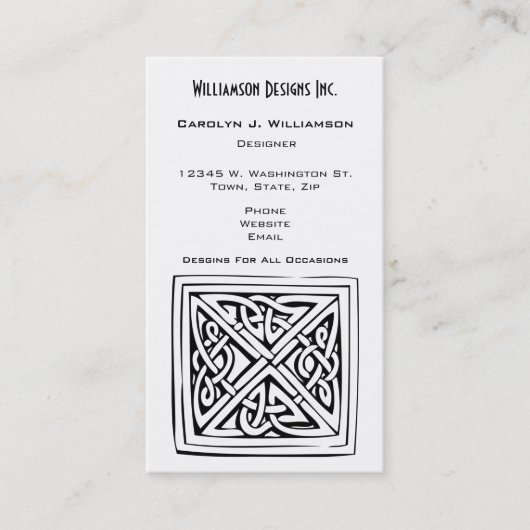 Celtic Square Knot Block Design Black White Aangep Visitekaartje (Voorkant)