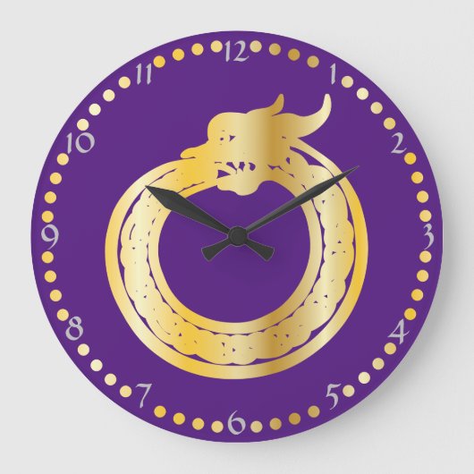 Celtic Style Gold Toned Ouroboros Large Clock Grote Klok (Voorkant)