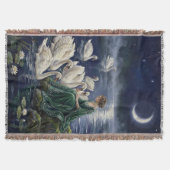 Celtic Swans Moonlit Lake Night Fantasy Art Deken (Voorkant)