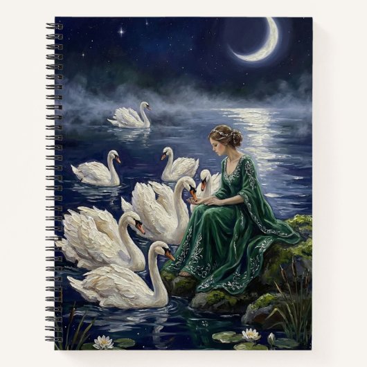 Celtic Swans Moonlit Lake Night Fantasy Art Notitieboek (Voorkant)