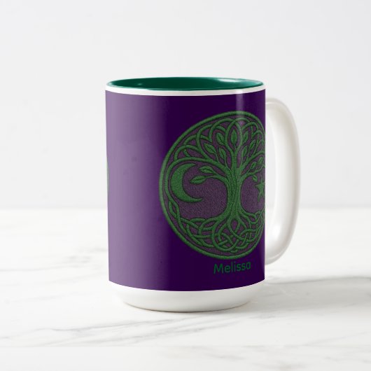 Celtic Tree of Life Custom Name Tweekleurige Koffiemok (Voorkant rechts)