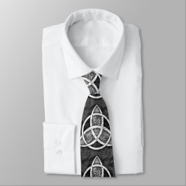 .Celtic Trinity Knot Black, Grey, White Stropdas