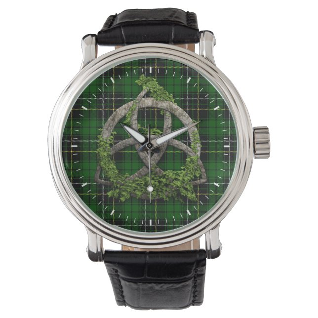 Celtic Trinity Knot en Clan MacAlpine Tartan Horloge (Voorkant)