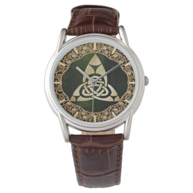 Celtic Trinity Knot op Forest Shadows Horloge (Voorkant)