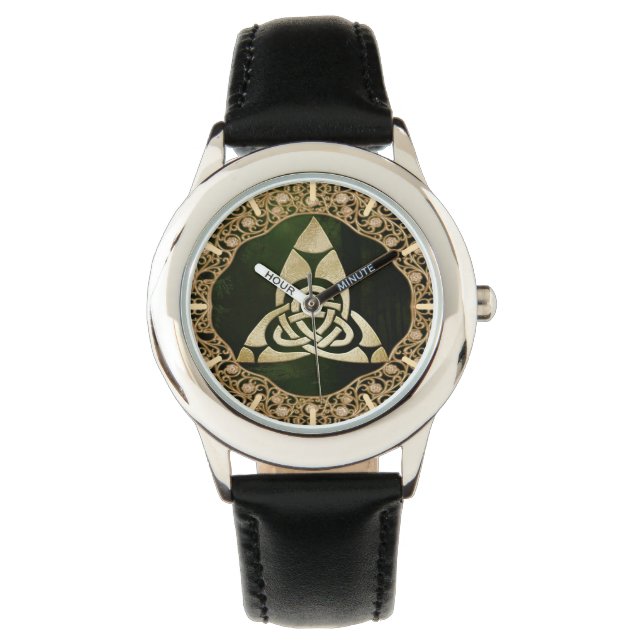 Celtic Trinity Knot op Forest Shadows Horloge (Voorkant)