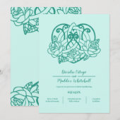 Celtic Triquetra Heart Knot Flora Blauwgroen Handf Kaart (Voorkant / Achterkant)