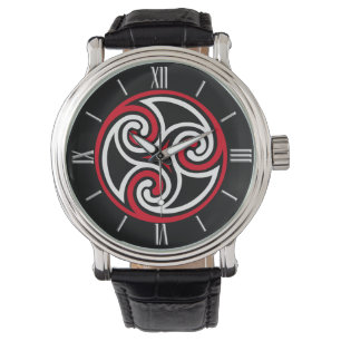 Celtic Tris Ornament, Red, Black en White Horloge