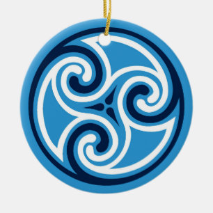 Celtic TrisWhite Pattern, Sky Blue en Sky Blue Keramisch Ornament