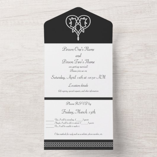 Celtic Weave Hearts in Black All In One Uitnodiging (Binnen)