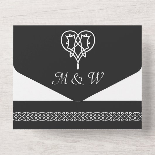 Celtic Weave Hearts in Black All In One Uitnodiging (Achterkant)