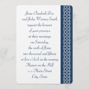 Celtic Weave Hearts in Navy Wedding Invitation Kaart