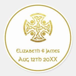 Celtic Wedding Faux Gold Celtic Knot Cross Ronde Sticker