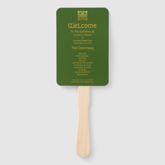 Celtic Wedding Faux Gold |Green Ceremony-programma Handwaaier (Voorkant)