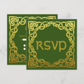 Celtic Wedding Green | Faux Gold Celtic Knot RSVP Kaart (Voorkant / Achterkant)
