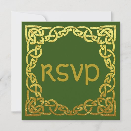 Celtic Wedding Green | Faux Gold Celtic Knot RSVP Kaart (Voorkant)