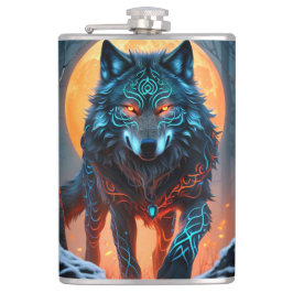 Celtic Wolf Moonlit Forest Heupfles