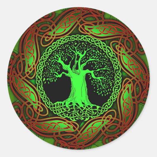 Celtische boom (verlichte versie) ronde sticker (Voorkant)
