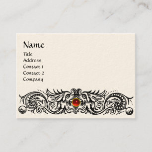 CELTISCHE DRAGONS MONOGRAM zwart-wit, rood ruby Visitekaartje