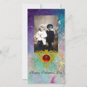 CELTISCHE HART IN BLAUWE GROENEN, BLAUWGROEN, GOUD FEESTDAGENKAART