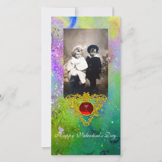 CELTISCHE HART IN VIOLET, GROENEN, GEEL GOUD FEESTDAGENKAART (Voorkant)