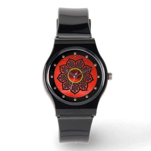 CELTISCHE KENNISSTROOM EN RODE RUBY GEM STONES HORLOGE (Voorkant)