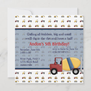 Cement Truck Invitation Kaart