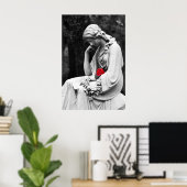 Cemetery Statue B&W met Roos Kleur Poster (Thuiskantoor)