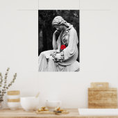 Cemetery Statue B&W met Roos Kleur Poster (Keuken)