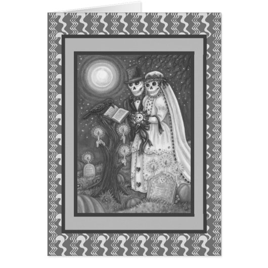 CEMETERY VOWS, SKELETON WEDDING, BRIDE GROOM CARD (Devant)
