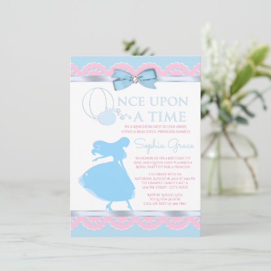 Cendrillon Bleu Rose Invitation de fête d'annivers (Debout devant)